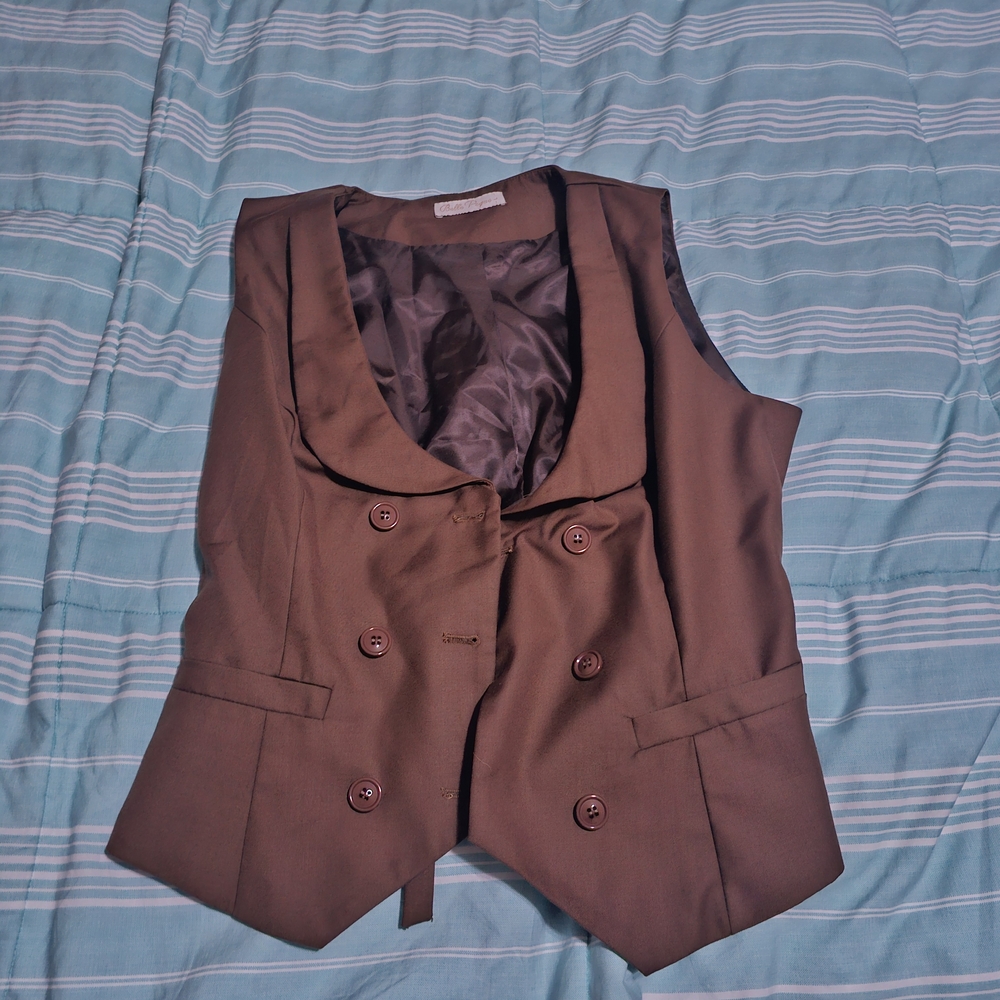 Elegant Brown Double-Breasted Women's Vest
